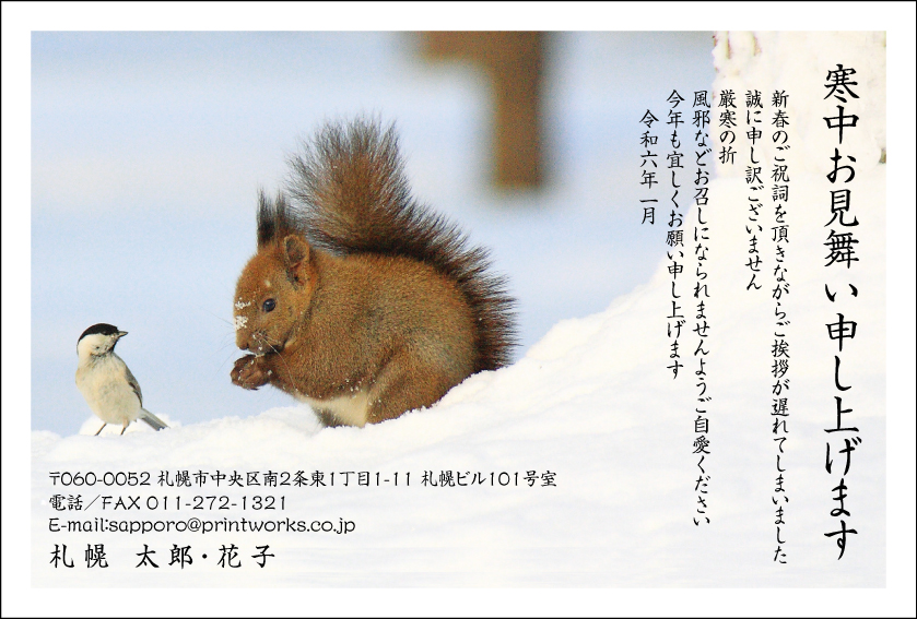 デザインが施された寒中はがきです。北海道の自然シリーズです。実写ですよ、可愛いですね